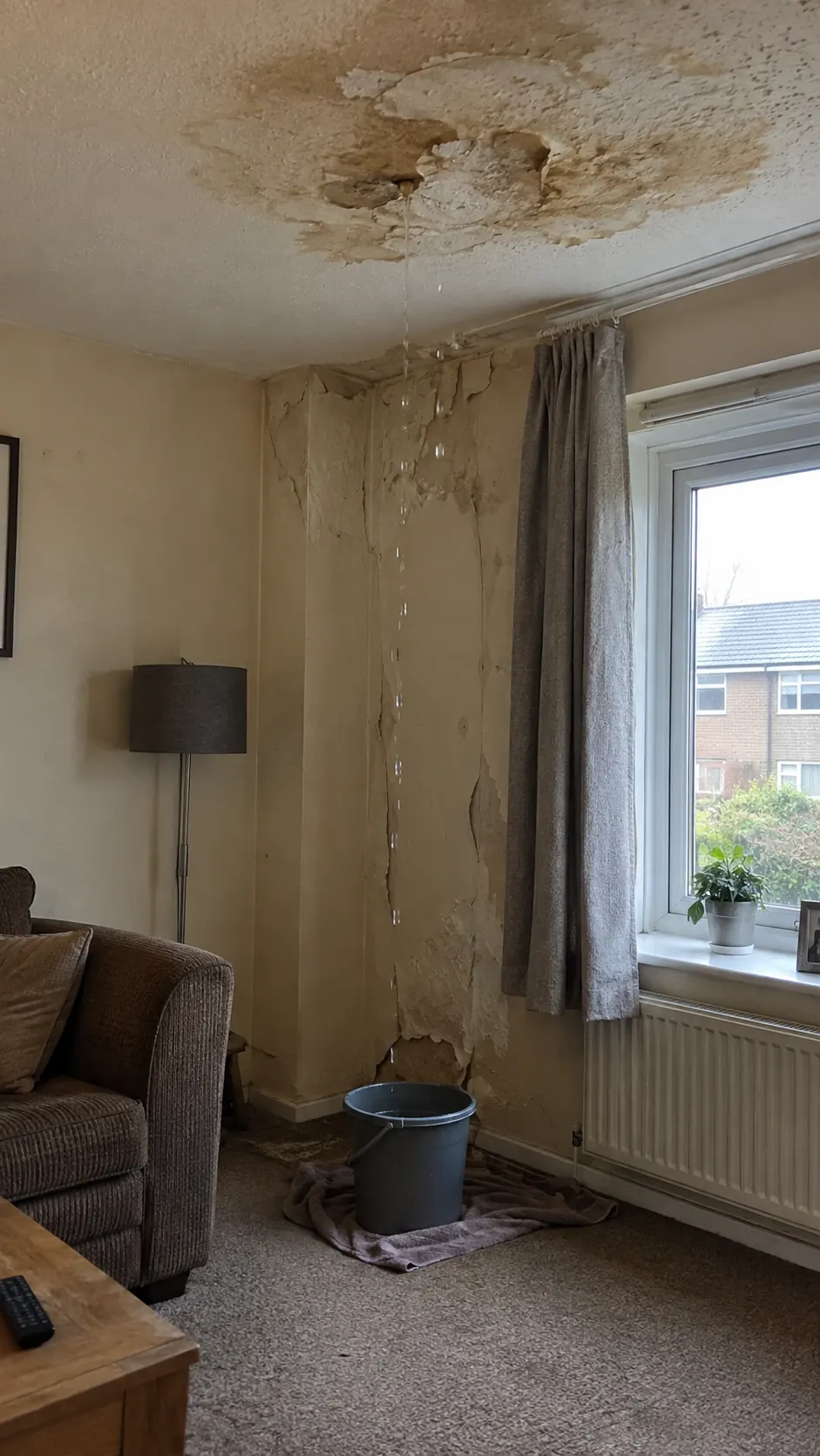 Water leak and damaged ceiling in a home